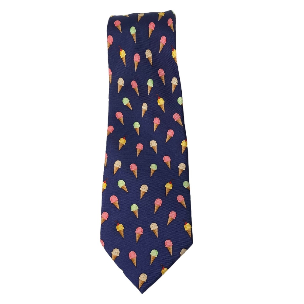 Vintage‎ ALYN Ice Cream Cones Silk Necktie Novelty Print Fun Foodie Tie B14Q